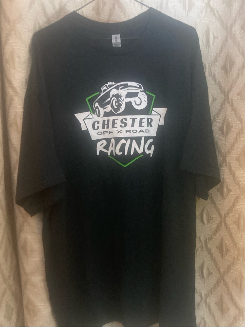 Gildan Black Chester Off-Road Racing Tee with White and Green Logo